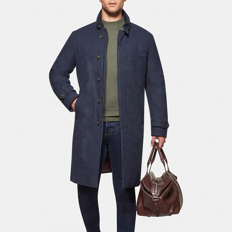 Cashmere Wool Topcoat // Navy Micro Check (XS)