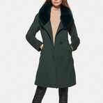 Women's Super Fine Virgin Wool Coat with Fur // Hunter Green (3XL)