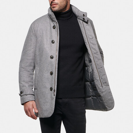 Slim Hooded Pure Cashmere Car Coat // Light Gray (XS)