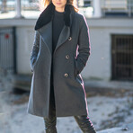 Women's Super Fine Virgin Wool Coat with Fur // Gray Melange (L)