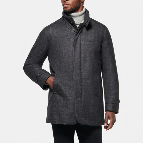 Slim Stretch Wool Textured Car Coat // Charcoal (XS)