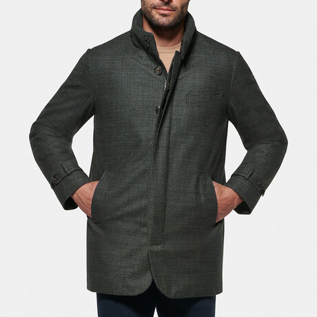 Slim Stretch Wool Textured Car Coat // Green (XS)