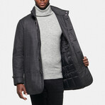 Slim Stretch Wool Textured Car Coat // Charcoal (XS)