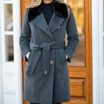 Women's Super Fine Virgin Wool Coat with Fur // Gray Melange (L)