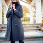 Women's Super Fine Virgin Wool Coat with Fur // Gray Melange (L)