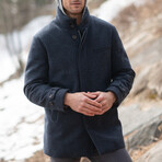 Cashmere Wool Car Coat // Navy Micro Check (XS)