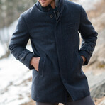 Cashmere Wool Car Coat // Navy Micro Check (XS)