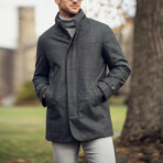 Slim Stretch Wool Textured Car Coat // Green (S)