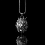 925 Sterling Silver Lion with a Crown Necklace