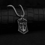 925 Sterling Silver Black Zircon Stone Anchor Necklace