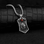 925 Sterling Silver Garnet Stone Lion Head Necklace