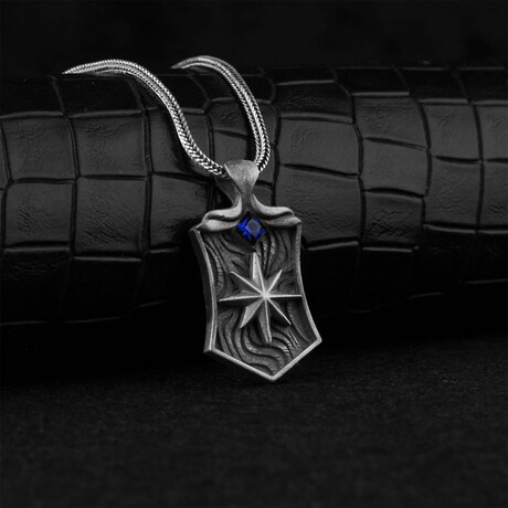 925 Sterling Silver Sapphire Stone Compass Necklace