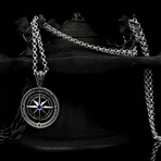 925 Sterling Silver Compass Necklace with Sapphire Stone