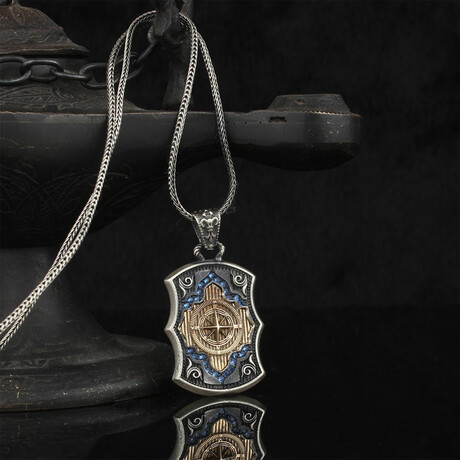 925 Sterling Silver Turquoise Stone Compass Necklace