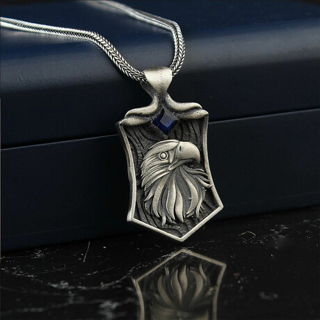 925 Sterling Silver Sapphire Stone Eagle Necklace