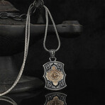 925 Sterling Silver Black Zircon Stone Compass Necklace