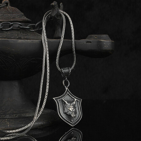 925 Sterling Silver Wolf Head Necklace