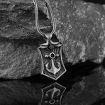 925 Sterling Silver Black Zircon Stone Anchor Necklace