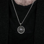 925 Sterling Silver Compass Necklace with Sapphire Stone