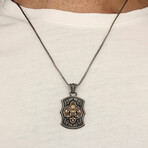 925 Sterling Silver Black Zircon Stone Fleur-de-lis Necklace V1