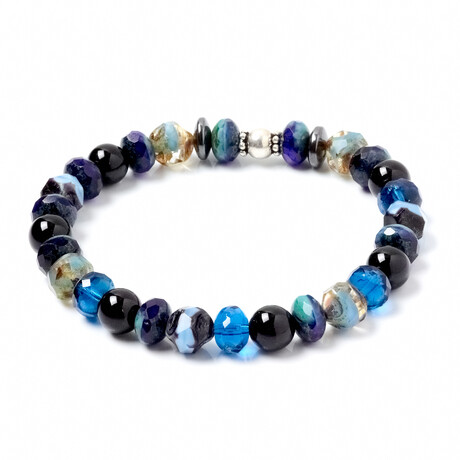 Dell Arte // Black Onyx Beads + Bohemian Crystal + 925 Sterling Silver Inserts Bracelet // Multicolor