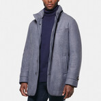 Hooded Cashmere Wool Car Coat // Light Gray + Blue Herringbone (3XL)