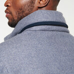 Hooded Cashmere Wool Car Coat // Light Gray + Blue Herringbone (3XL)