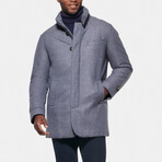 Hooded Cashmere Wool Car Coat // Light Gray + Blue Herringbone (3XL)