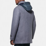 Hooded Cashmere Wool Car Coat // Light Gray + Blue Herringbone (3XL)