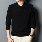 021 Button Up Neck Merino Wool Sweater // Black (L)