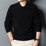 021 Button Up Neck Merino Wool Sweater // Black (L)