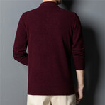 022 Button Up Neck Merino Wool Sweater // Burgandy (3XL)