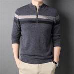 062 Zip Up Merino Wool Striped Sweater // Dark Gray + Black + Tan (4XL)