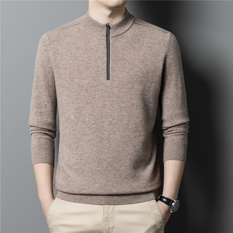 023 Zip Up Neck Merino Wool Sweater // Tan (S)