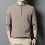 023 Zip Up Neck Merino Wool Sweater // Tan (S)