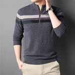 062 Zip Up Merino Wool Striped Sweater // Dark Gray + Black + Tan (4XL)