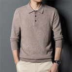 018 Button Up Neck Merino Wool Sweater // Tan (L)