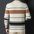 003 Crewneck Merino Wool Striped Sweater // Beige + Tan + Navy Blue (2XL)