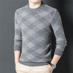 007 Crewneck Merino Wool Checkered Sweater // Gray (S)