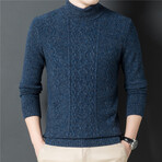 010 Turtleneck Merino Wool Knit Pattern Sweater // Blue (L)