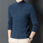 010 Turtleneck Merino Wool Knit Pattern Sweater // Blue (L)