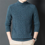 012 Turtleneck Merino Wool Knit Pattern Sweater // Medium Blue (2XL)