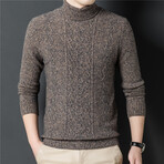 011 Turtleneck Merino Wool Knit Pattern Sweater // Beige (4XL)