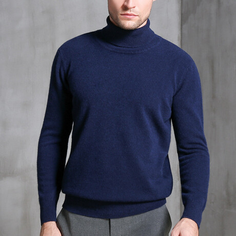 037 Turtleneck Merino Wool Sweater // Navy Blue (S)