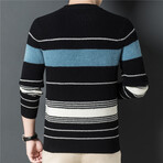 002 Crewneck Merino Wool Striped Sweater // Black + White + Light Blue (XL)