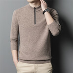 023 Zip Up Neck Merino Wool Sweater // Tan (M)