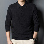 019 Button Up Neck Merino Wool Sweater // Dark Gray (XL)