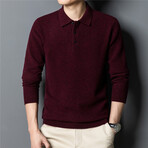 022 Button Up Neck Merino Wool Sweater // Burgandy (2XL)