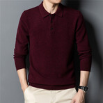 022 Button Up Neck Merino Wool Sweater // Burgandy (2XL)