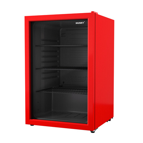 Freestanding Beverage Refrigerator + LED Lights // Glass Door // Red